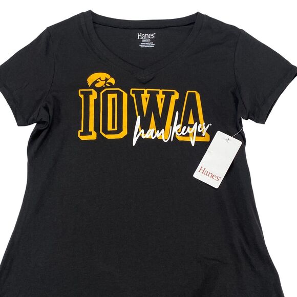 Iowa Hawkeyes Shirt Top Women's Medium Black Hanes Sports V Neck Tee Shirt - Picture 8 of 10